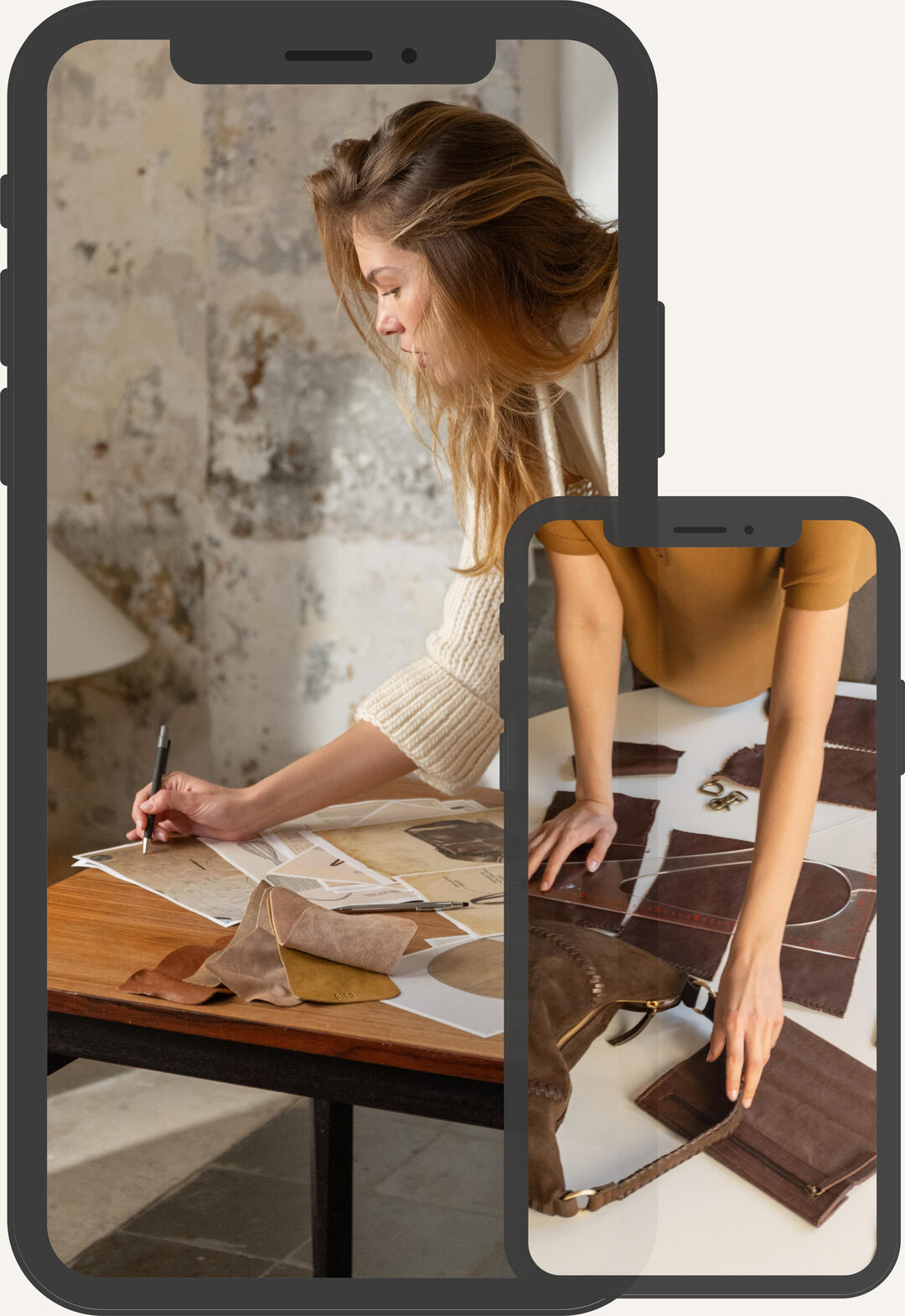 The BIBA collections shown on two mobile phones